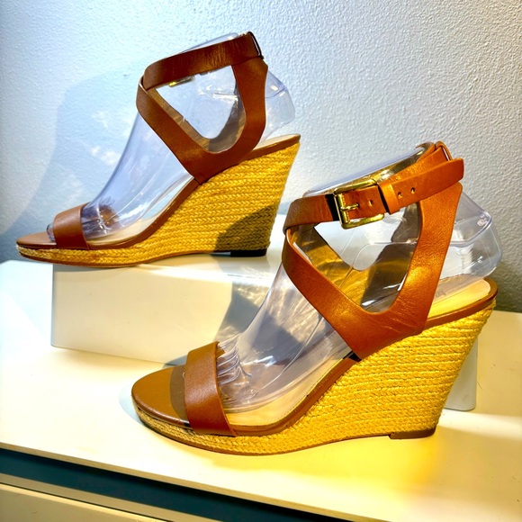Michael Kors Shoes - Michael Kors Kaylee Tan Espadrille Wedge Leather Sandals size 8M